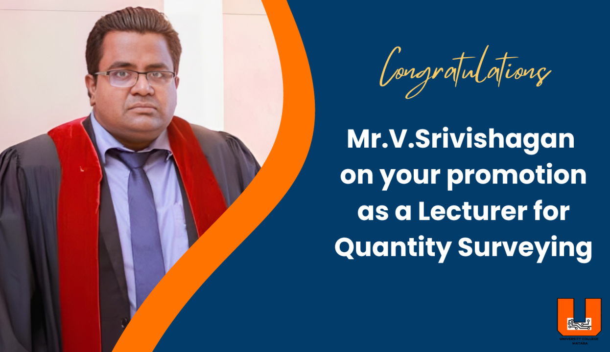 Mr. V. Srivishagan's promotion to the position of Lecturer for Quantity Surveying. Image